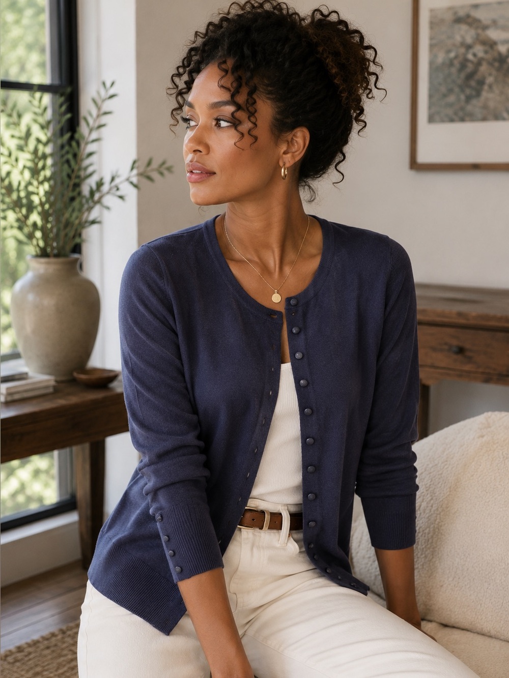 Grace Navy Blue Button-Up Cardigan